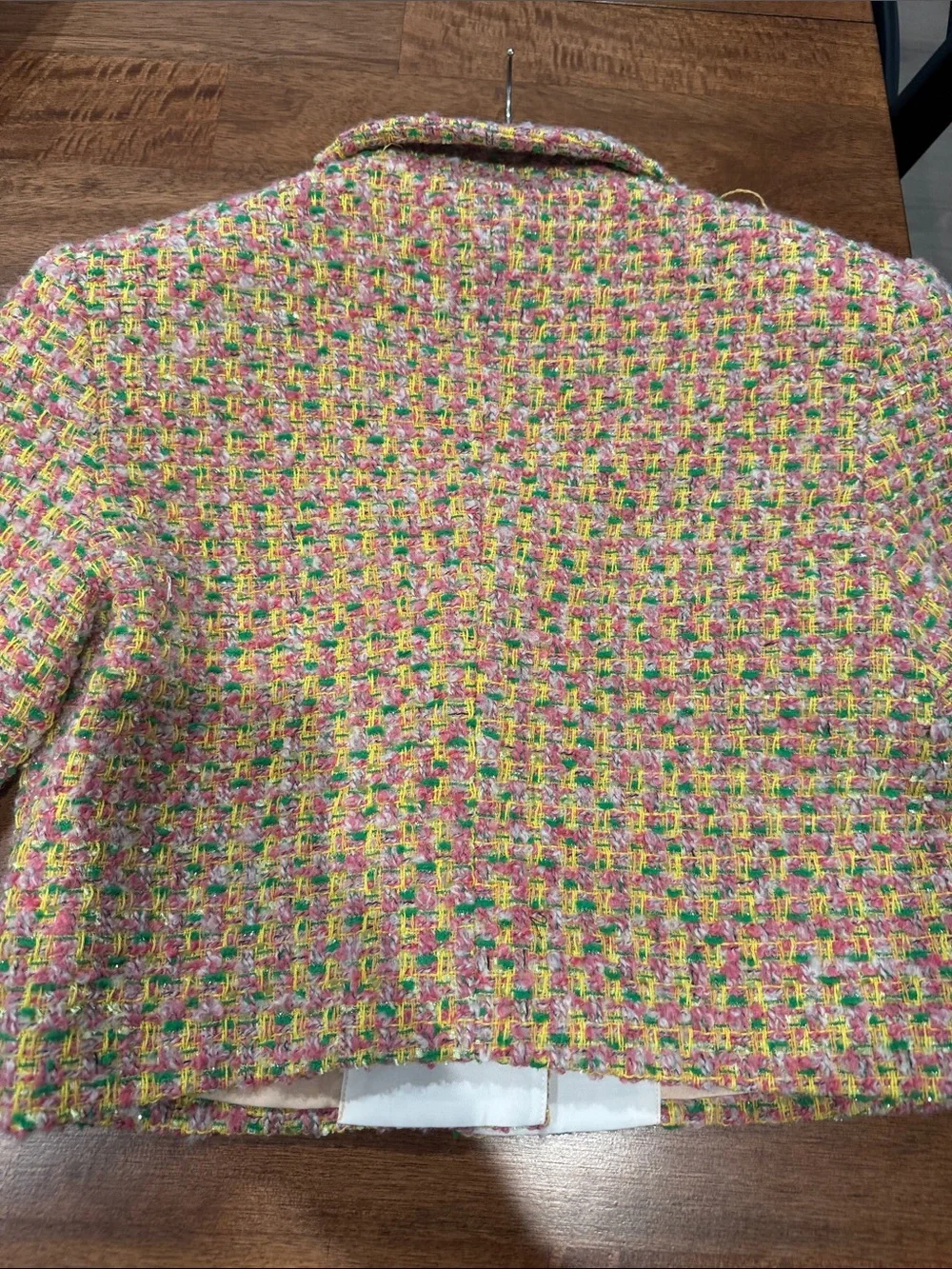 English Factory Pink Multicolor Tweed Cropped Jacket with White Collar
